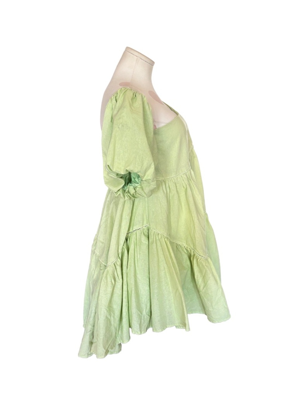 Showpo NWT green off shoulder puff sleeve babydoll mini dress - light green - 8 - Picture 3 of 10